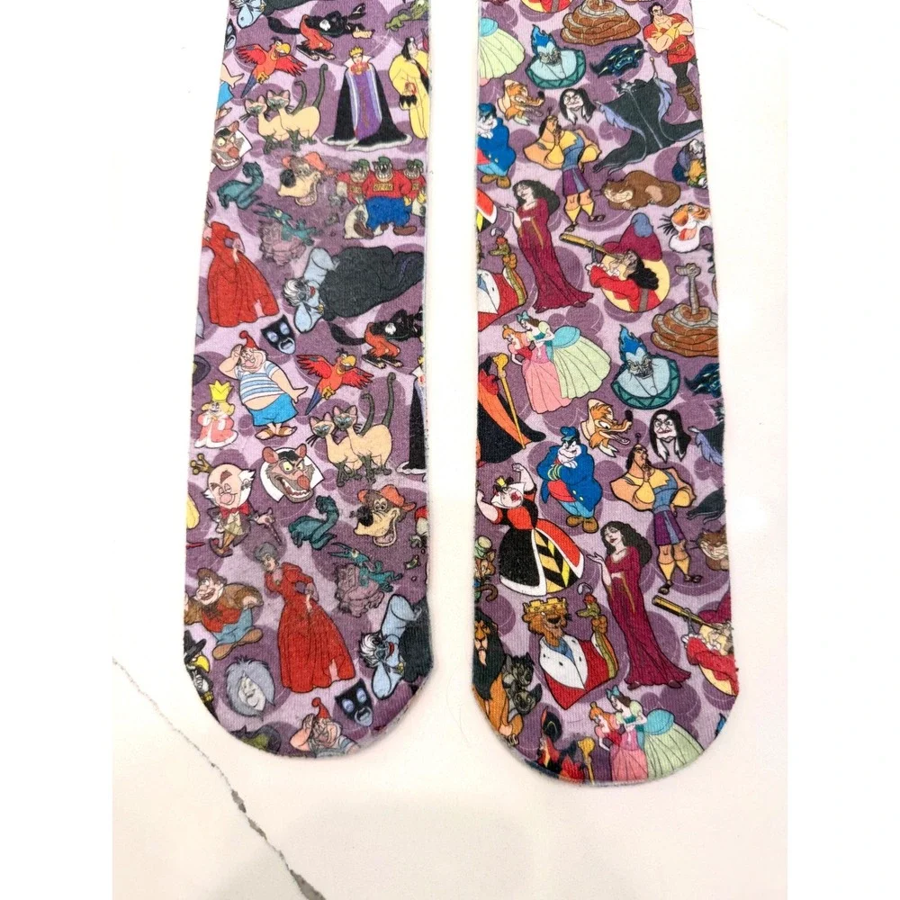 FREE w/ PURCHASE Disney Heroes Villains Crew Socks Grey Purple All Over Print